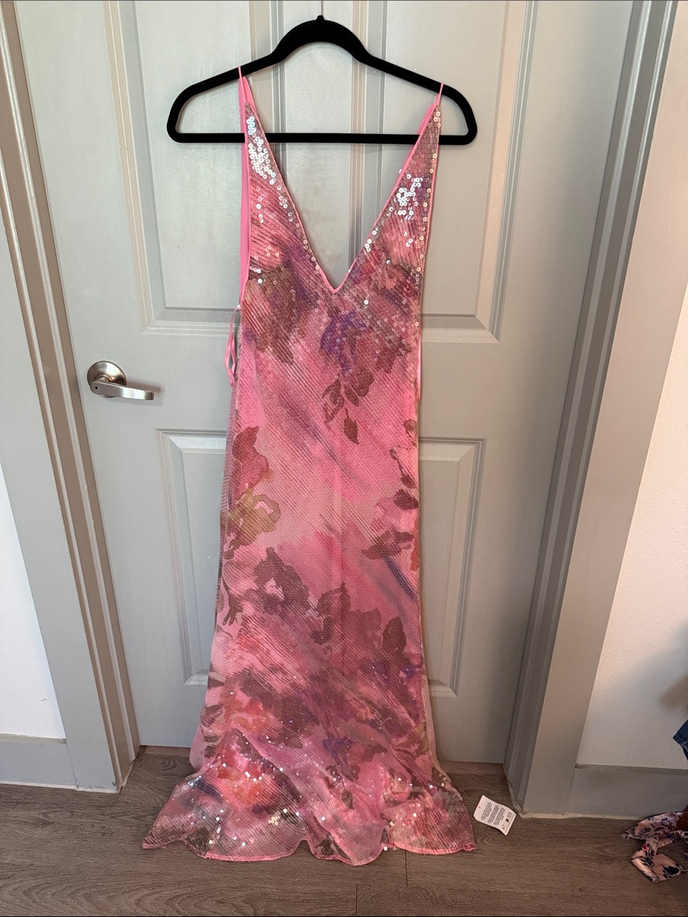 ASOS Pink Sequin Floral Maxi Slip Dress